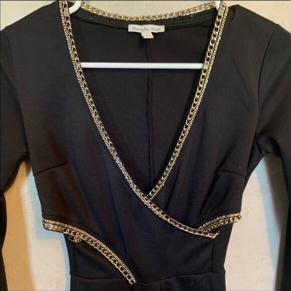 CHARLOTTE RUSSE Bodycon Black Gold Chain Side Cut Out Dress Size Small - Picture 6 of 8